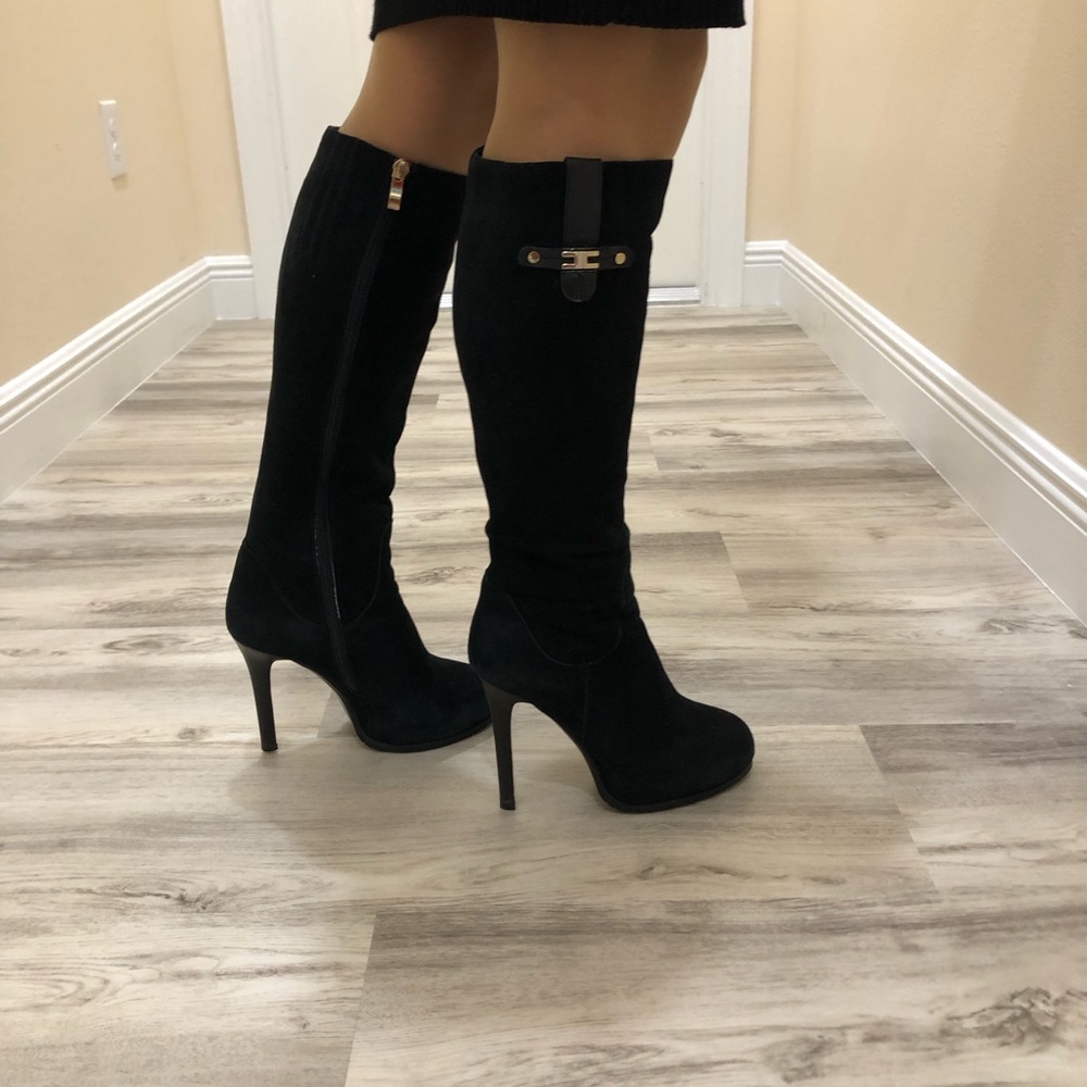 Women's Black Suede Heeled Boots Size 7